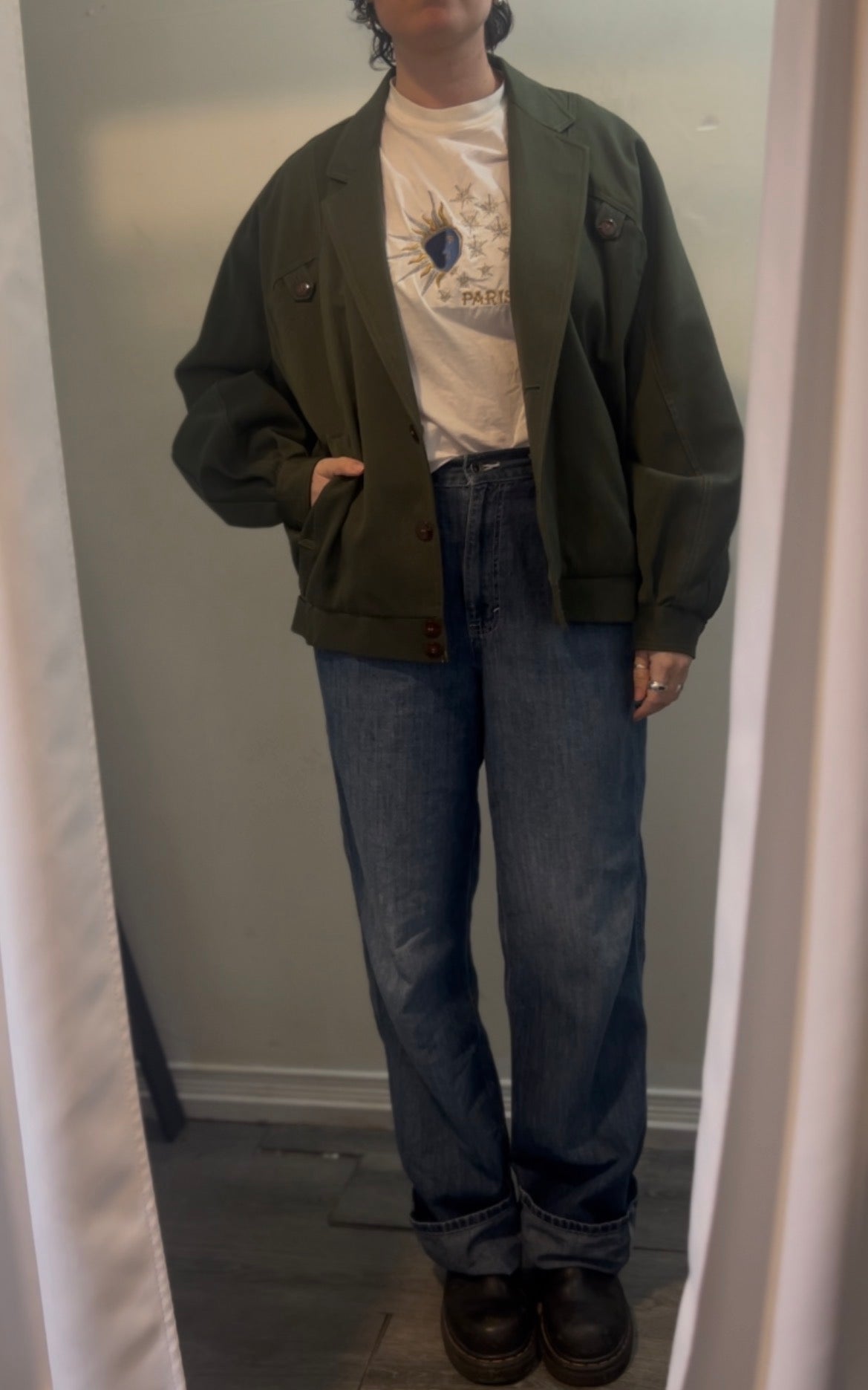 80’s Vintage Green Structured Bomber Jacket/ Size M-L