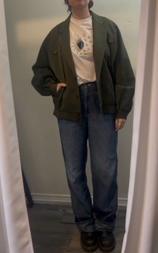 80’s Vintage Green Structured Bomber Jacket/ Size M-L