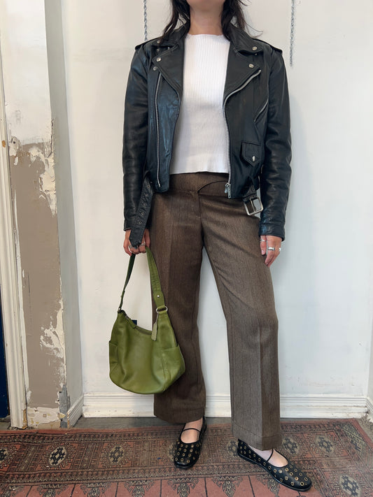 90’s Vintage Black Leather Biker Jacket / Size M