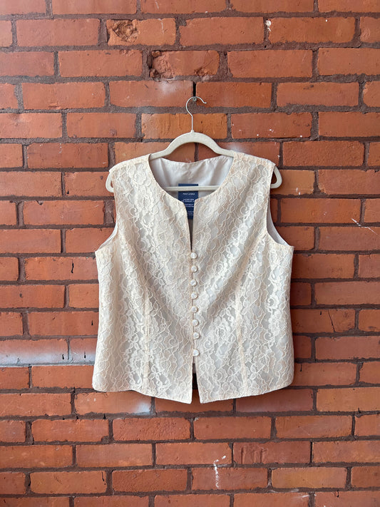 90’s Vintage Cream Lace Vest / Size XXL