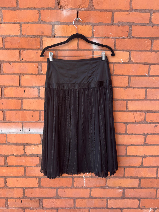 Y2K Vintage Black Satin Drop Waist Midi Skirt / 27 Waist