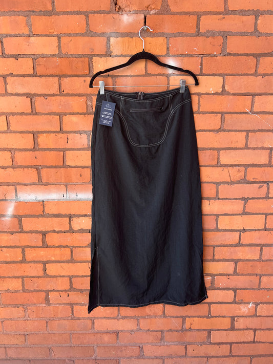 Y2K Vintage Black Nylon Cargo Maxi Skirt / 28 Waist