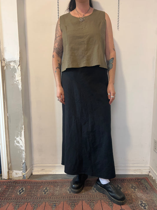 90’s Vintage Olive Green Linen Blend Boxy Tank Top / Size L
