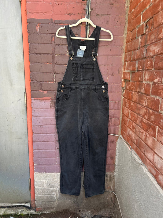 90's Vintage Faded Black Denim Overalls / 36 Waist