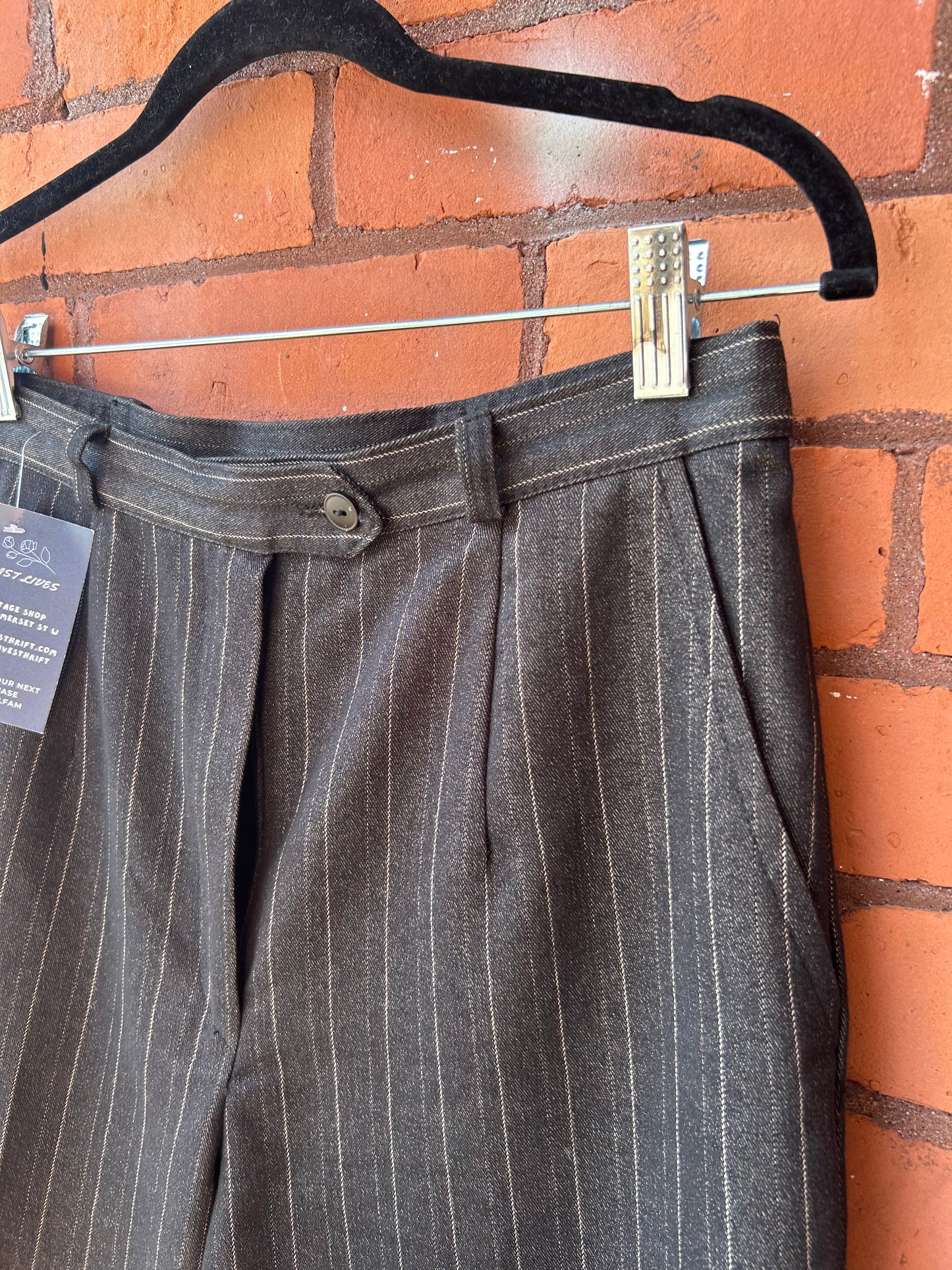 90’s Vintage Charcoal Pinstripe Trousers / 28 Waist