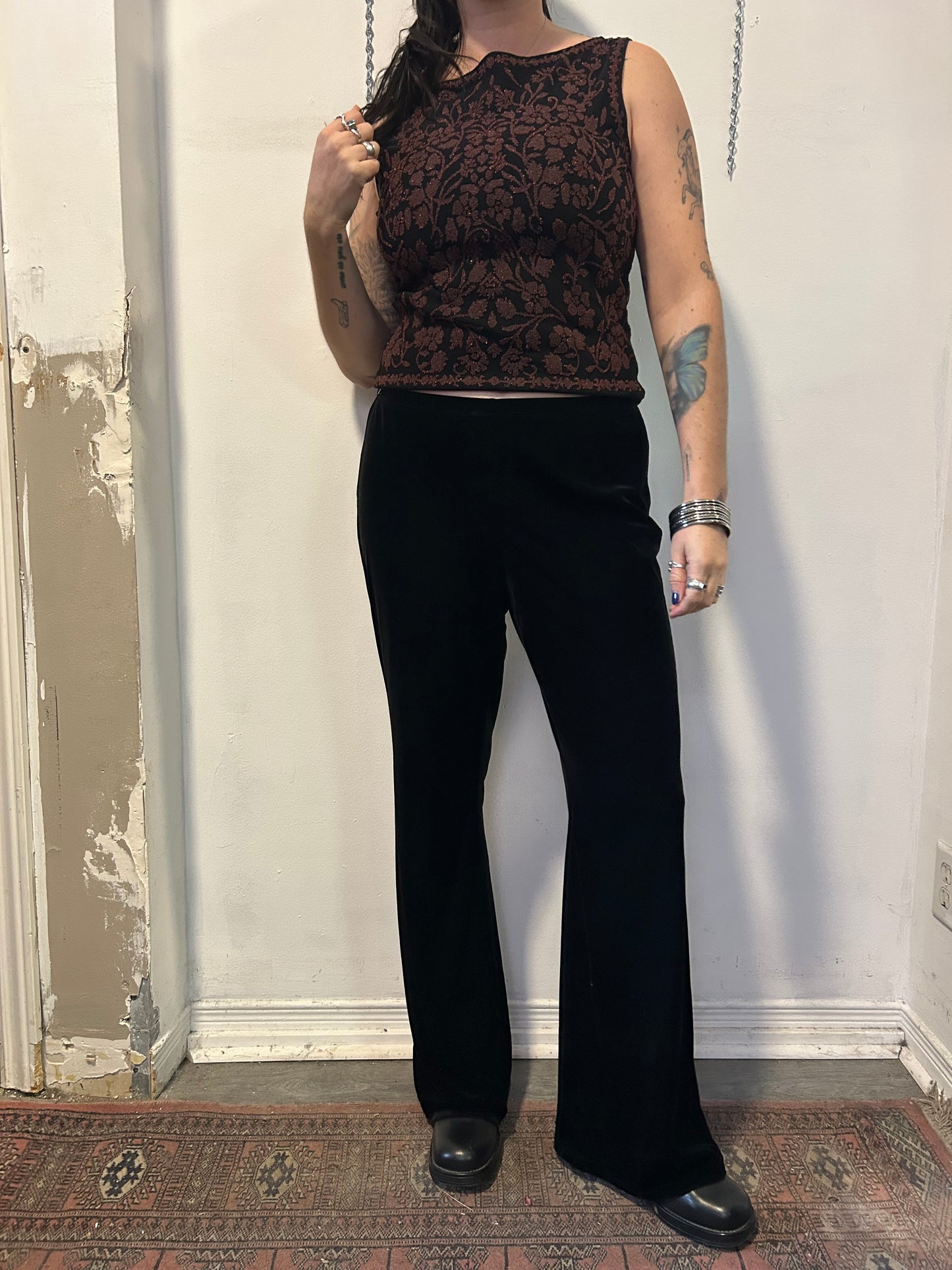 90’s Vintage Black Velvet Flare Pants / 34 - 38 Waist