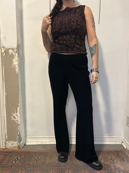 90’s Vintage Black Velvet Flare Pants / 34 - 38 Waist