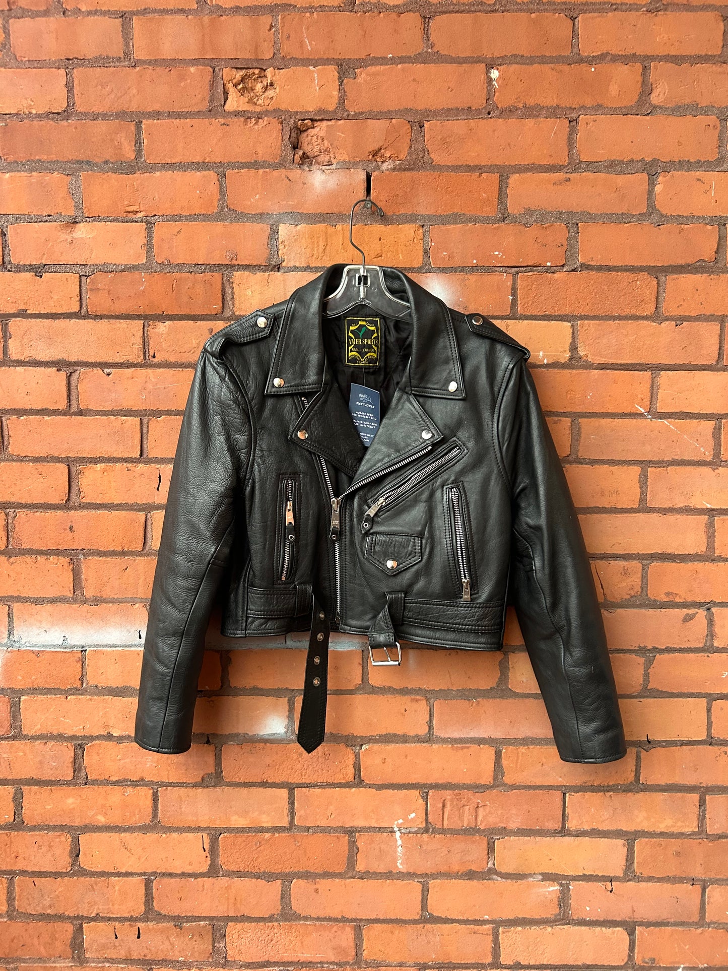 90’s Vintage Cropped Black Leather Moto Jacket / Size S