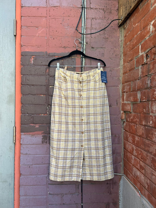 80’s Vintage Plaid Linen Button Down Skirt / 28 Waist