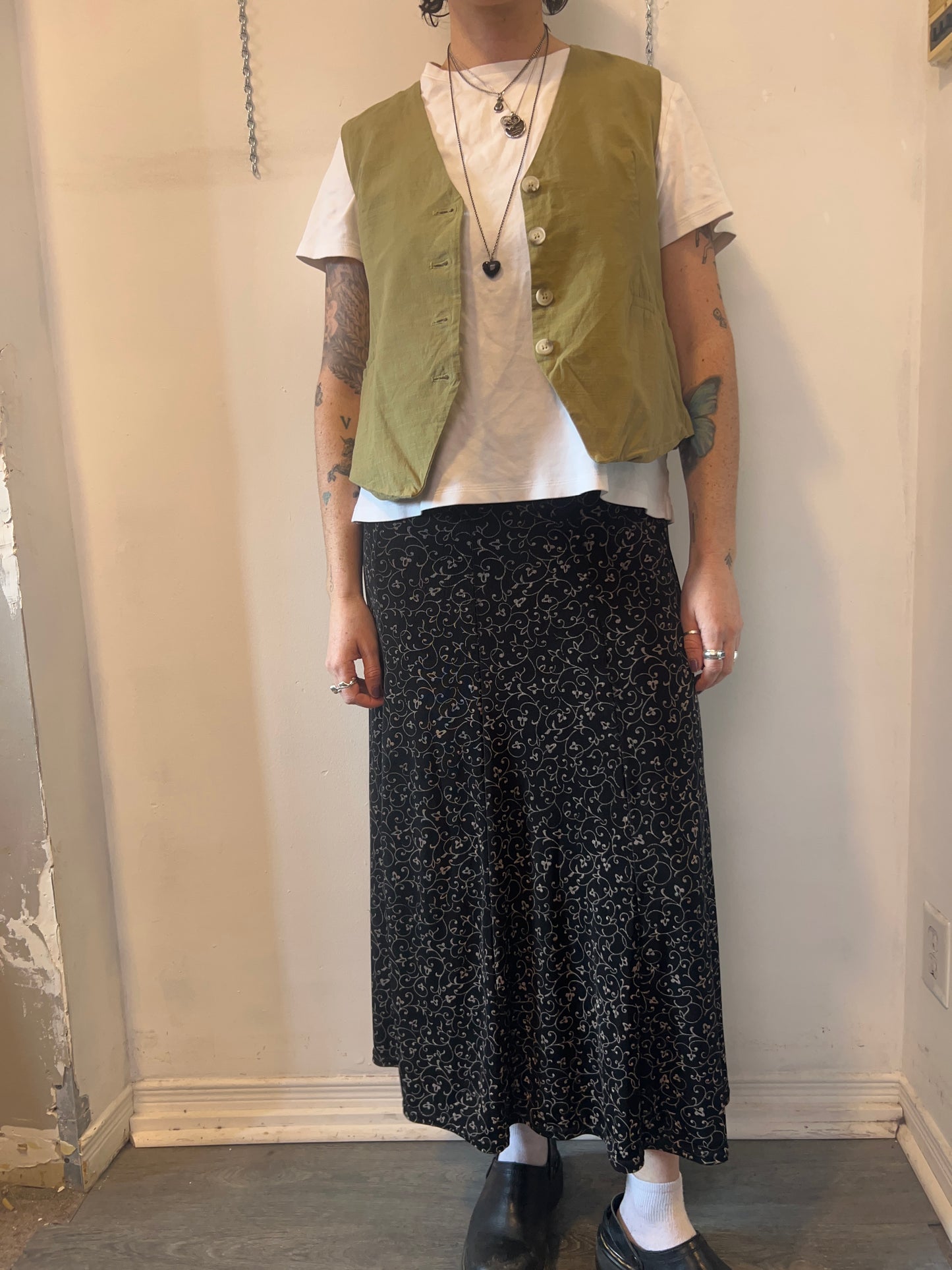 90's Vintage Chartreuse Linen Vest / Size L