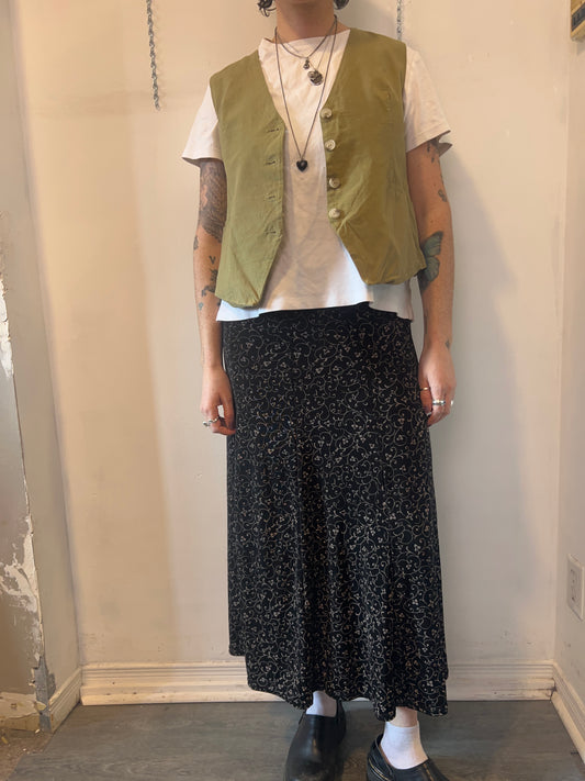 90's Vintage Chartreuse Linen Vest / Size L