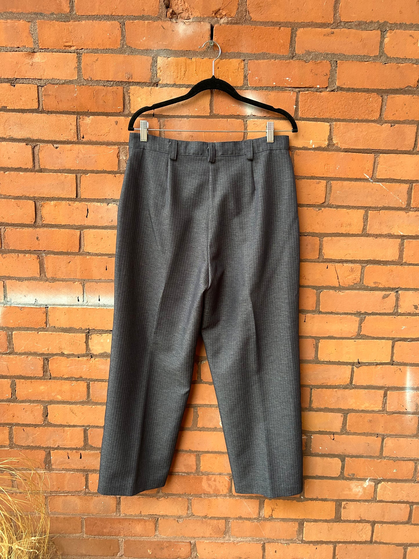 90’s Vintage Navy Pinstripe Grommet Trousers / 32 Waist