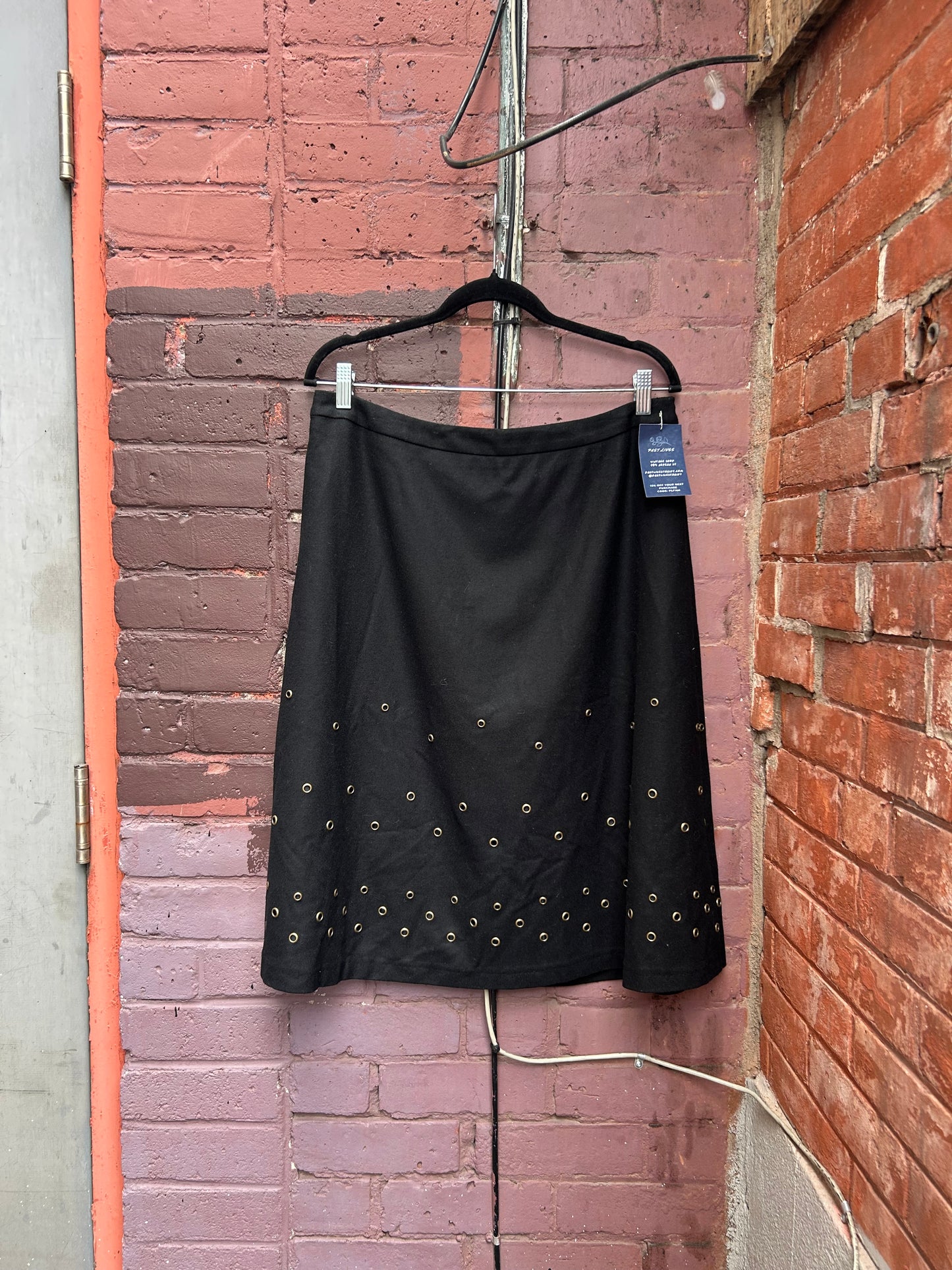 Y2K Vintage Black Wool Blend Grommet Midi Skirt / 34 Waist