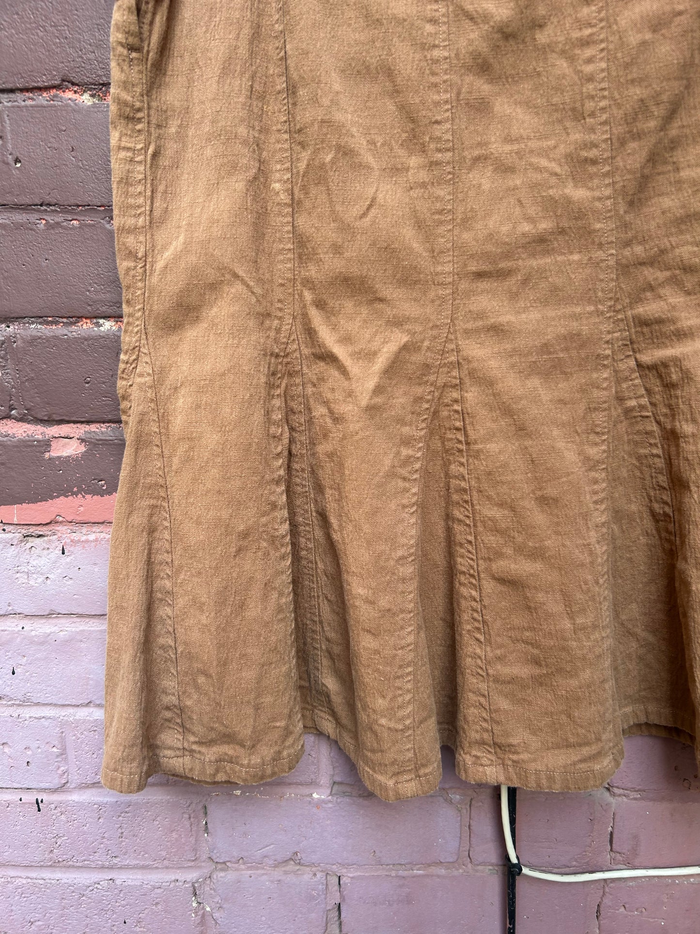 Y2K Vintage Brown Cotton Midi Skirt / 38 Waist