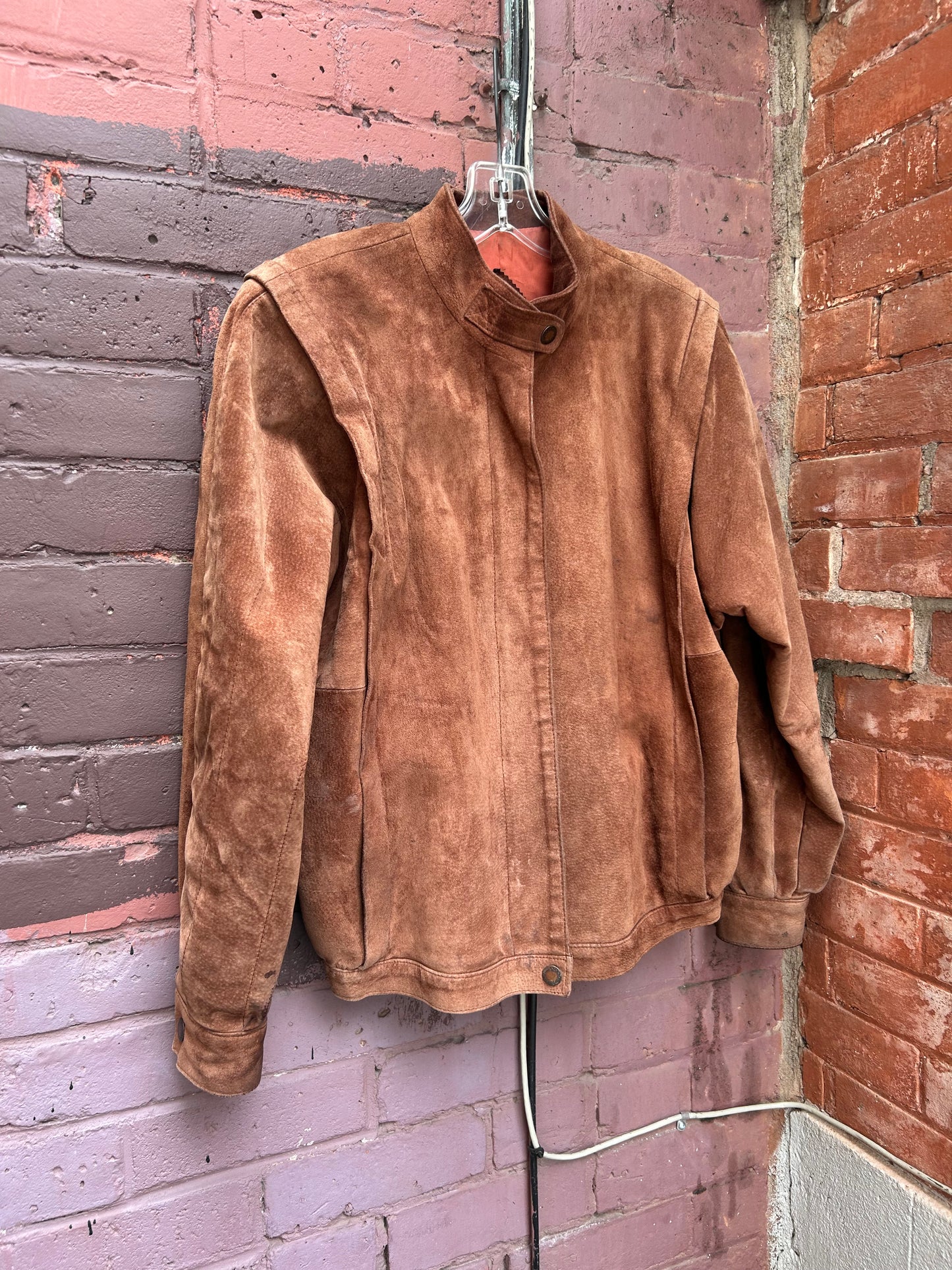80's Vintage Brown Suede Bomber Jacket / Size S