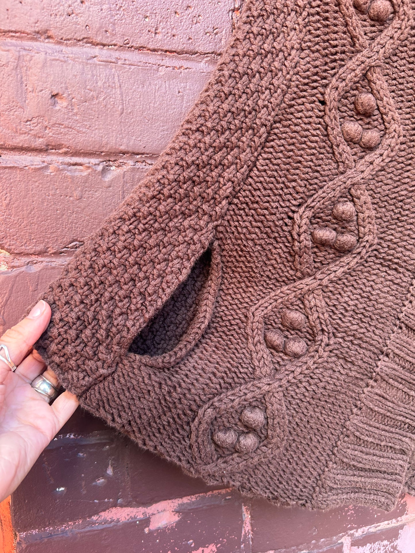 Y2K Vintage Brown Cotton Knit Poncho / Size S