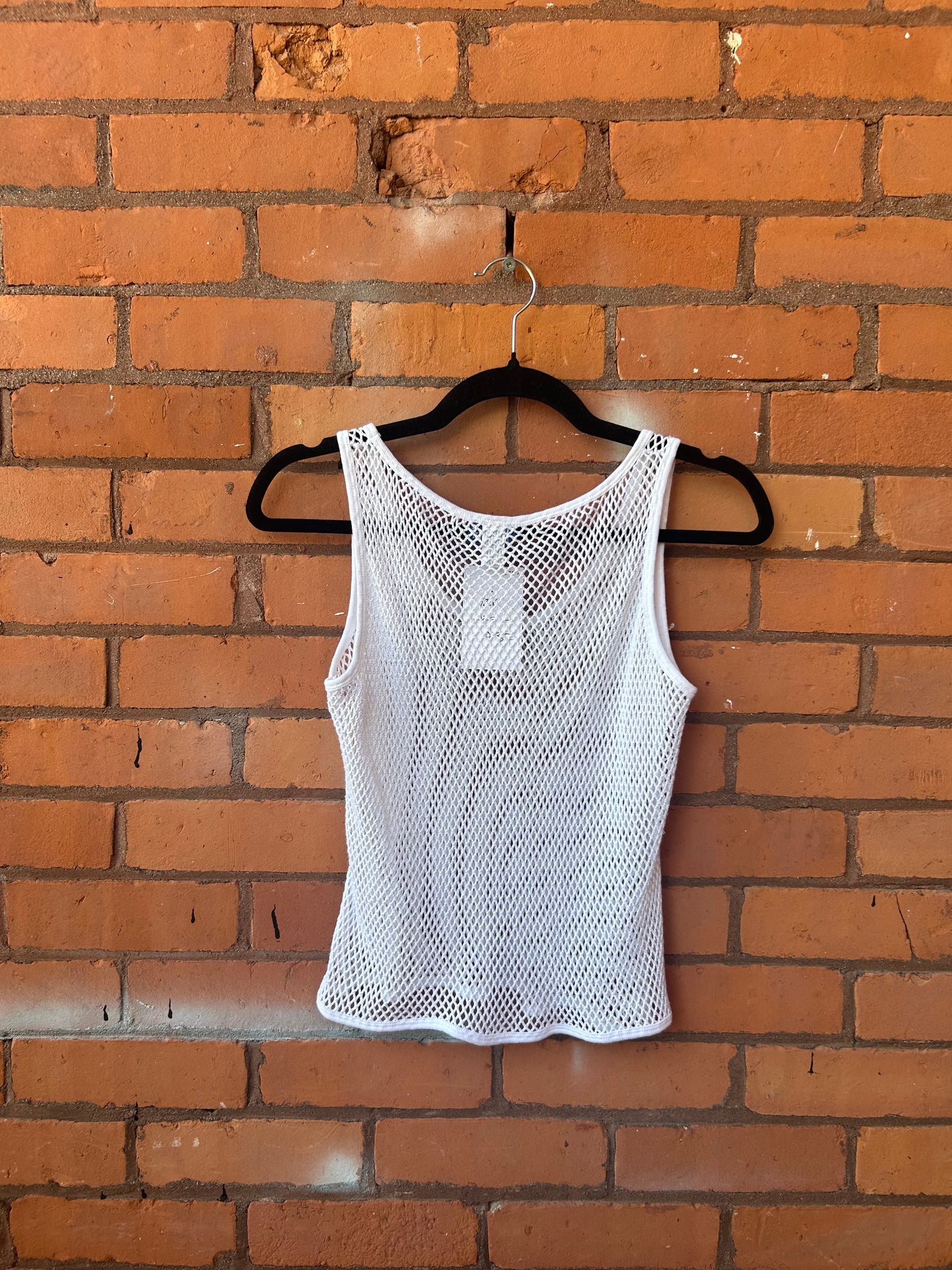 90’s Vintage White Fishnet Cotton Tank Top / Size L