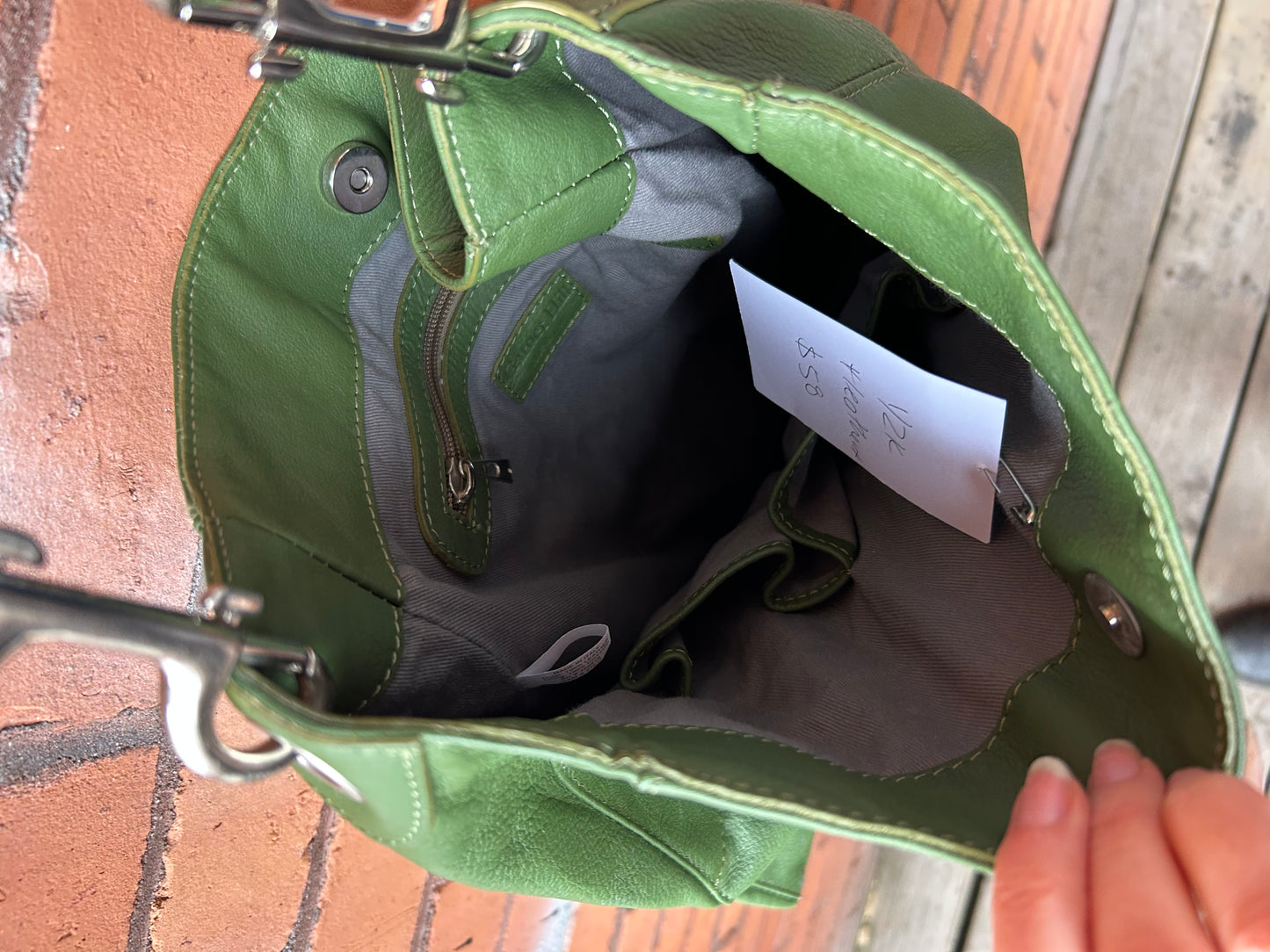 Y2K Vintage Green Italian Leather Slouchy Purse