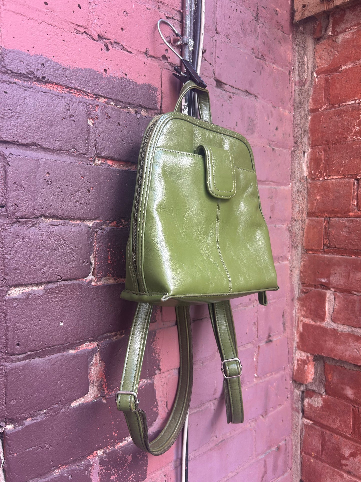 90’s Vintage Green Leather Mini Back Pack