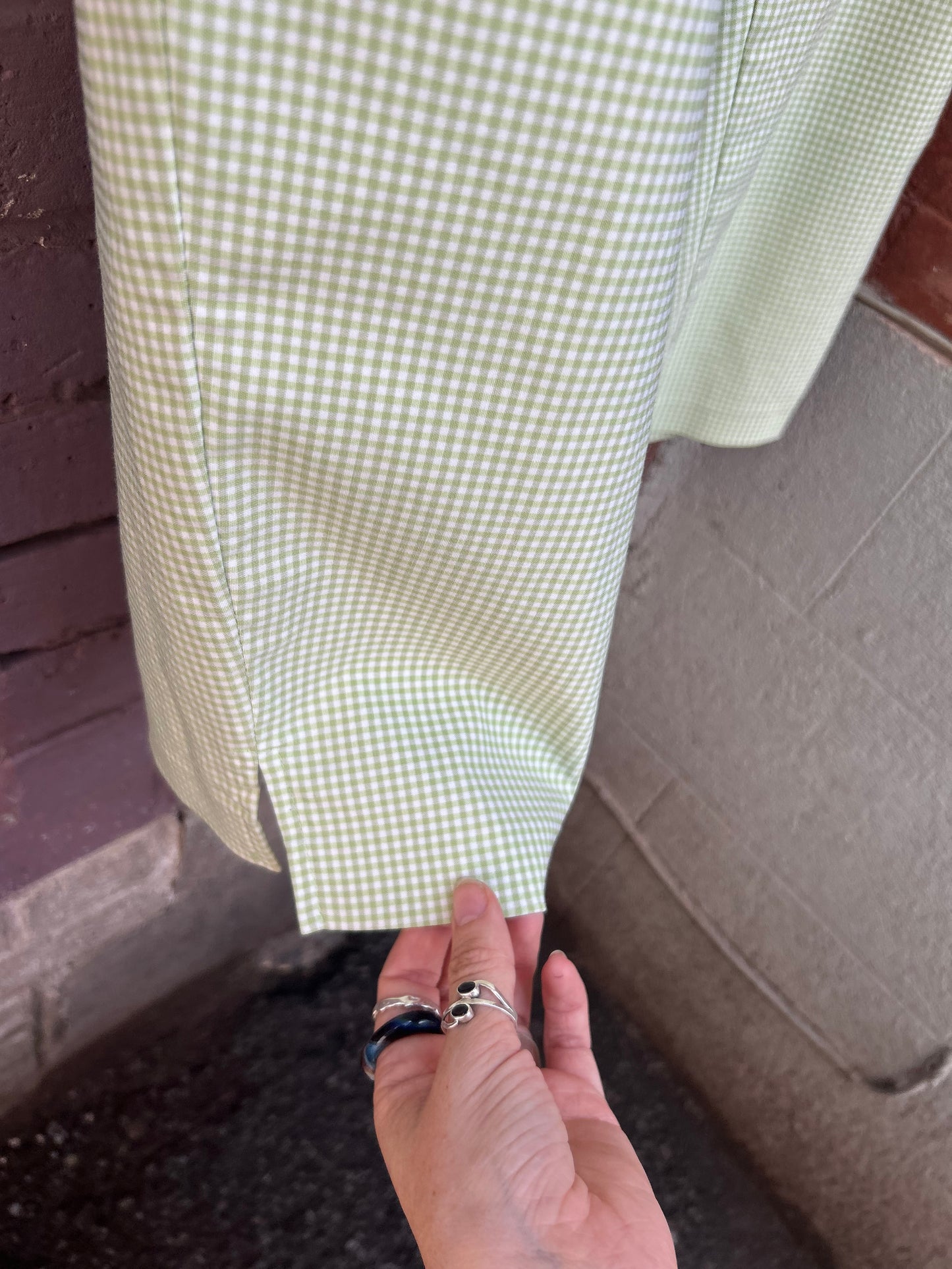 90's Vintage Green & White Gingham Capris / 38 Waist