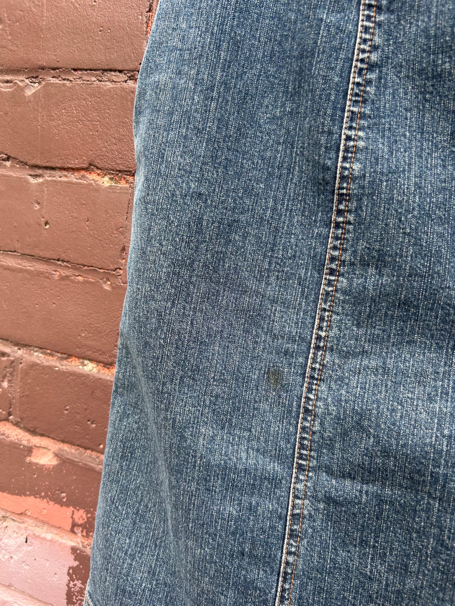 90's Vintage Denim Zipper Slit Mini Skirt / 36 Waist