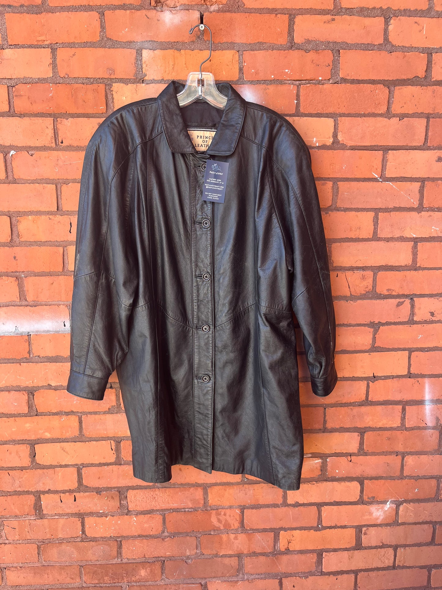 90’s Vintage Black Leather Slouchy Button Down Jacket / Size XL