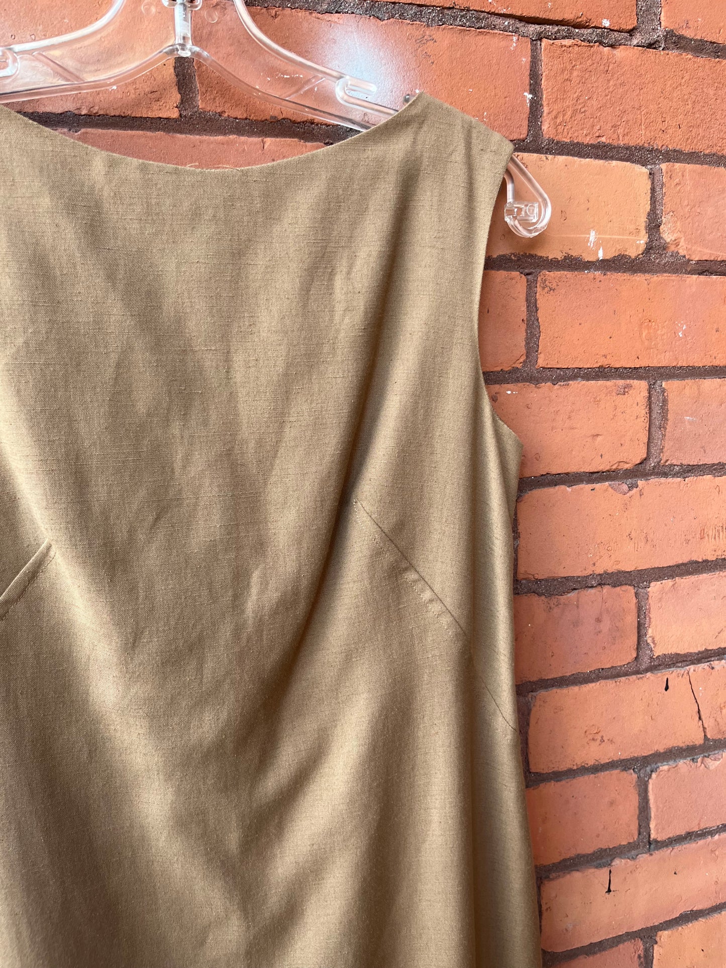 90’s Vintage Brown Linen Blend High Neck Midi Dress / Size 4