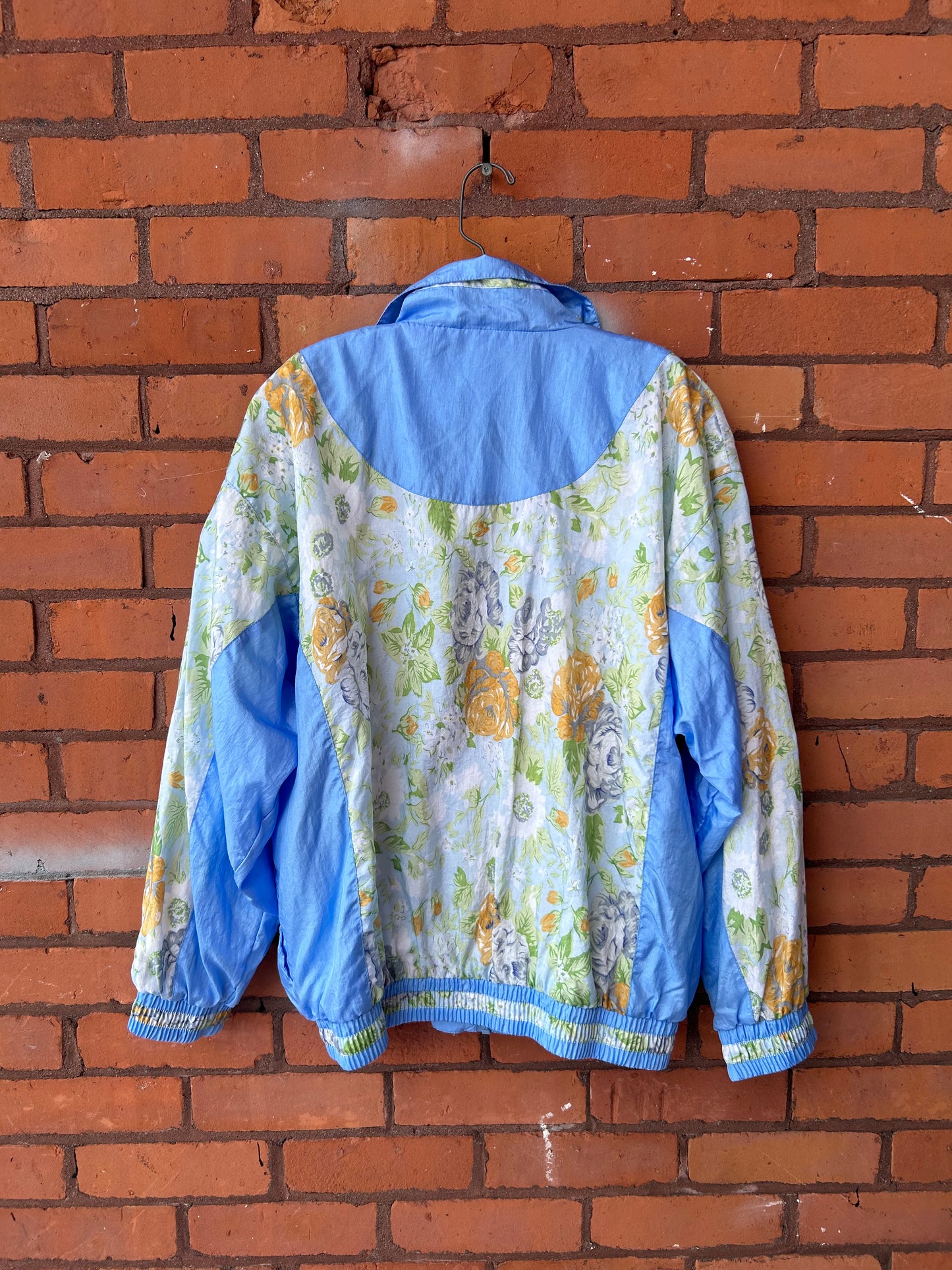 90’s Vintage Blue & Yellow Floral Nylon Bomber Jacket / Size L