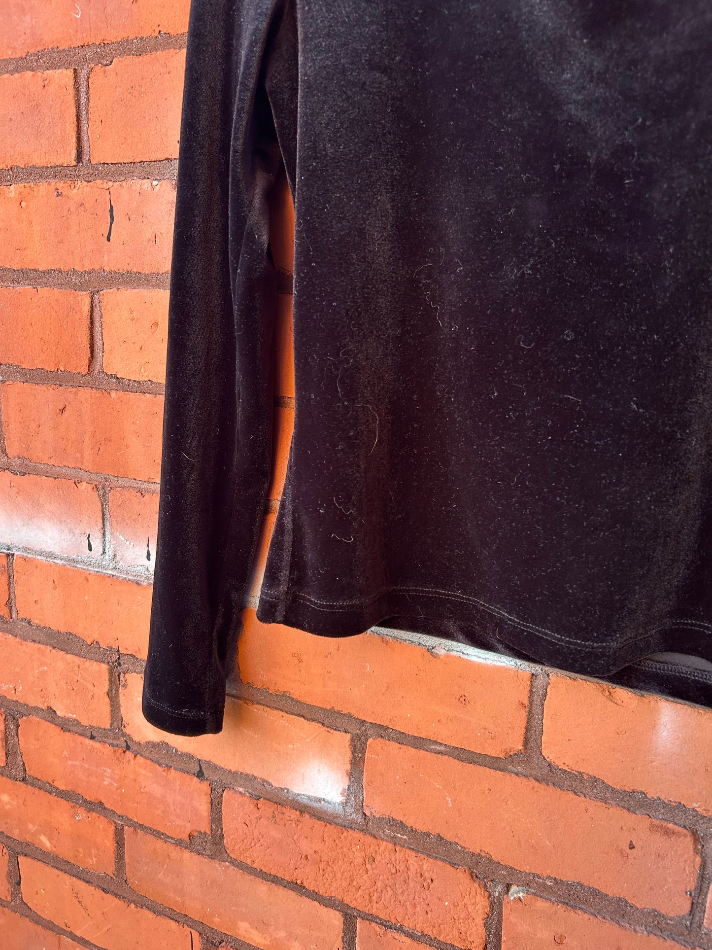 90’s Vintage Black Velvet Scoop Neck Long Sleeve Top / Size S