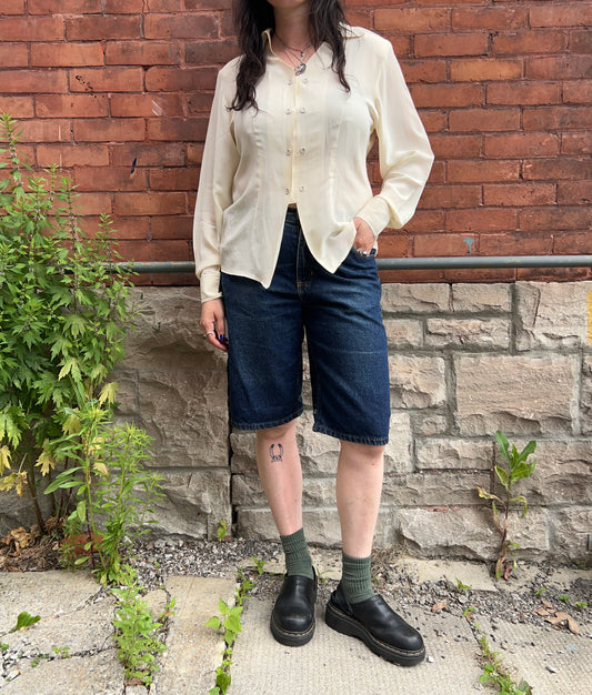 Y2K Vintage Dark Blue Long Jorts / 34 Waist