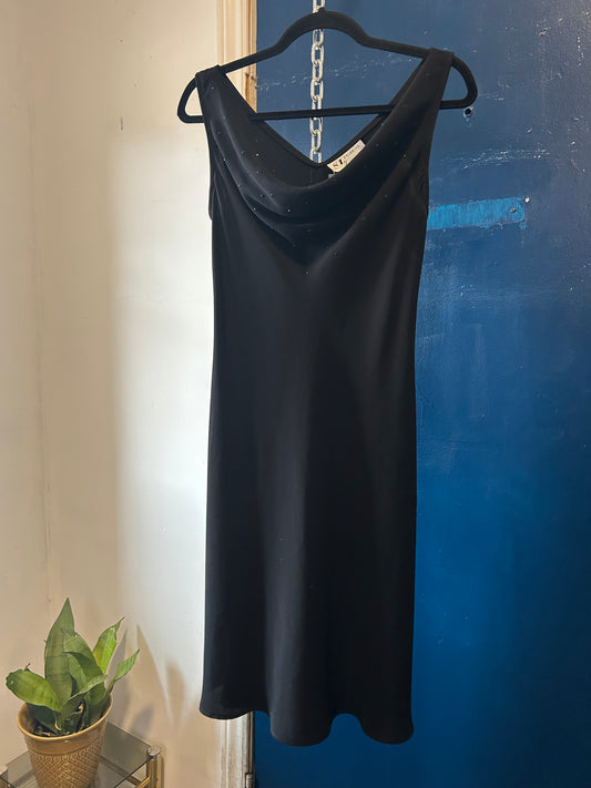 90’s Vintage Black Cowl Neck Midi Dress / Size 8