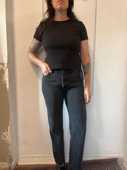 90’s Vintage Faded Black Straight Leg Jeans / 33 Waist