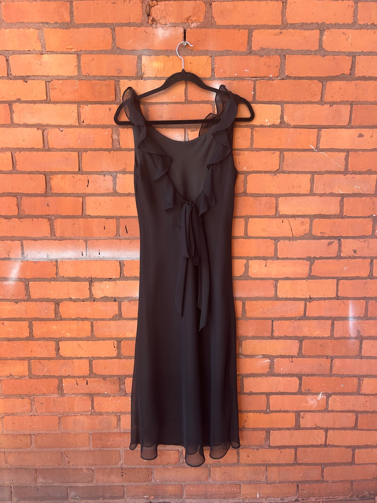 90’s Vintage Black Ruffle Bow Dress / Size 10