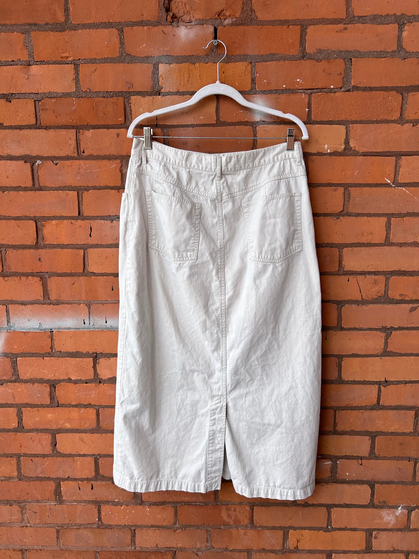 Y2K Vintage Beige Button Down Cotton Maxi Skirt / 32 Waist