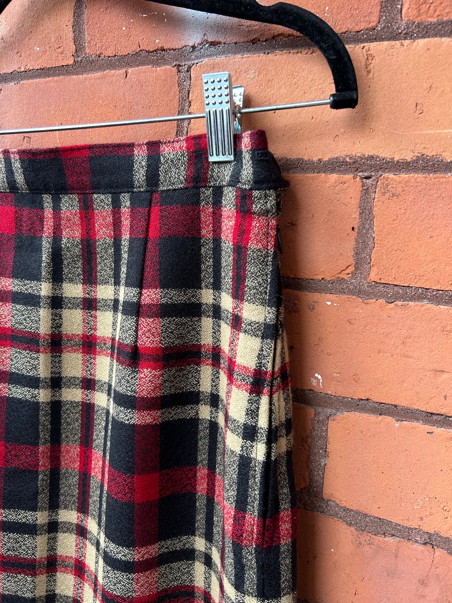 90’s Vintage Wool Red Tartan Maxi Skirt / 28 Waist