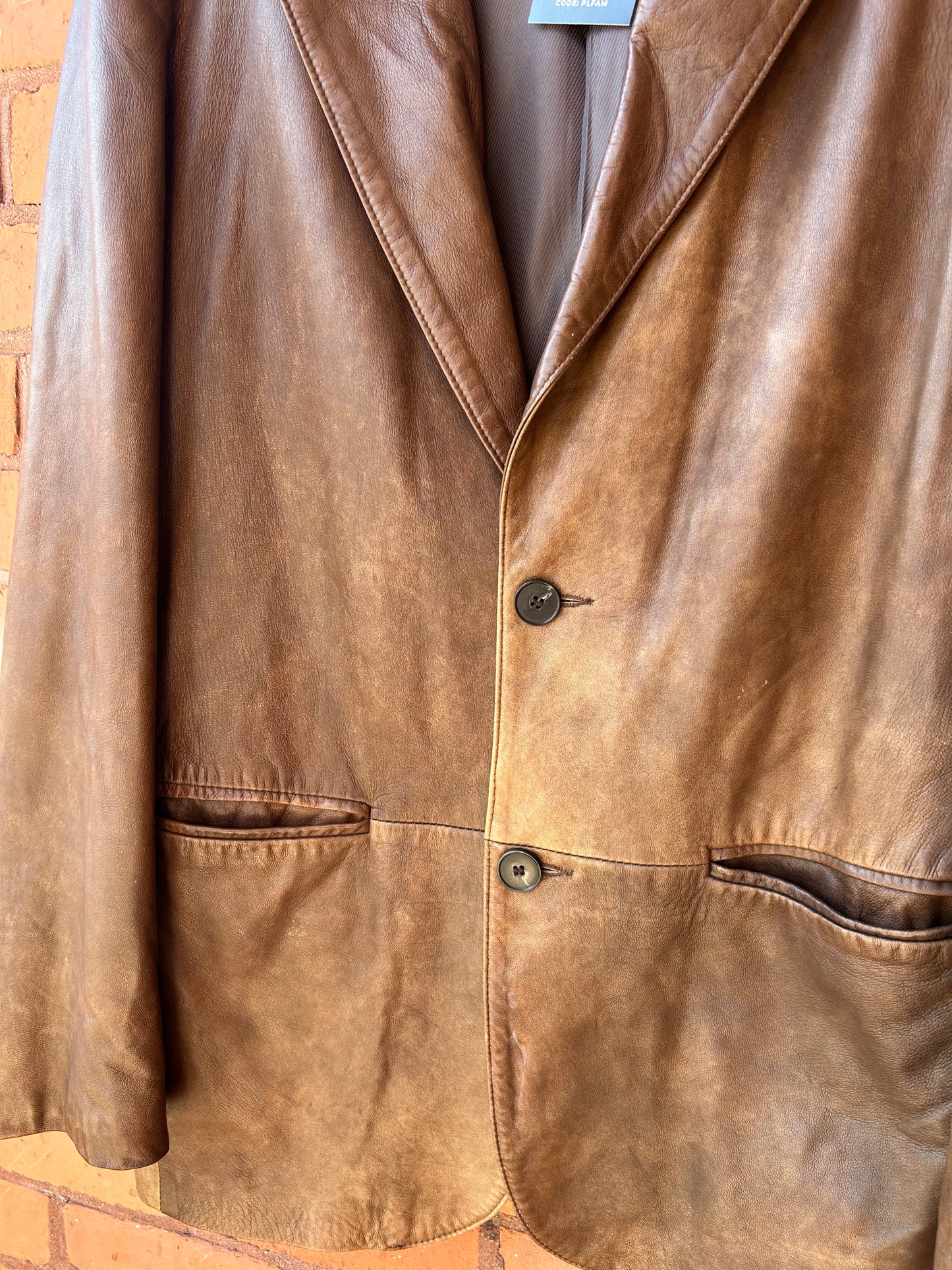 90’s Vintage Faded Brown Leather Blazer / Size L
