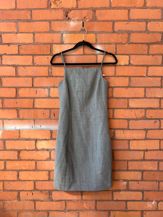 90’s Vintage Bebe Grey Square Neck Mini Dress / Size 8
