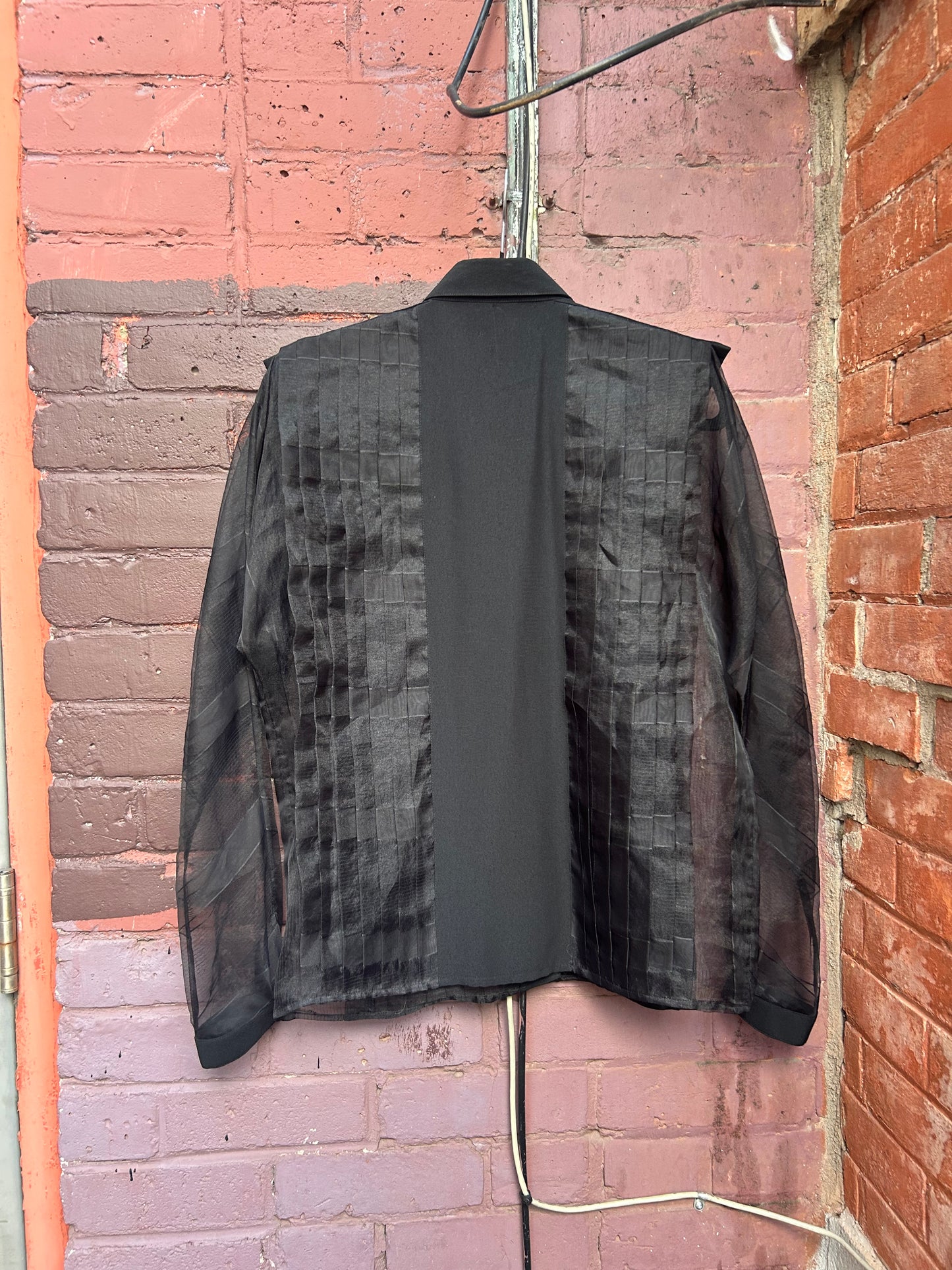 90's Vintage Sheer Black Pleated Blouse / Size M