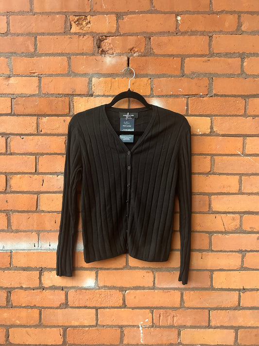 Y2K Vintage Black Ribbed Fitted Cardigan / Size S