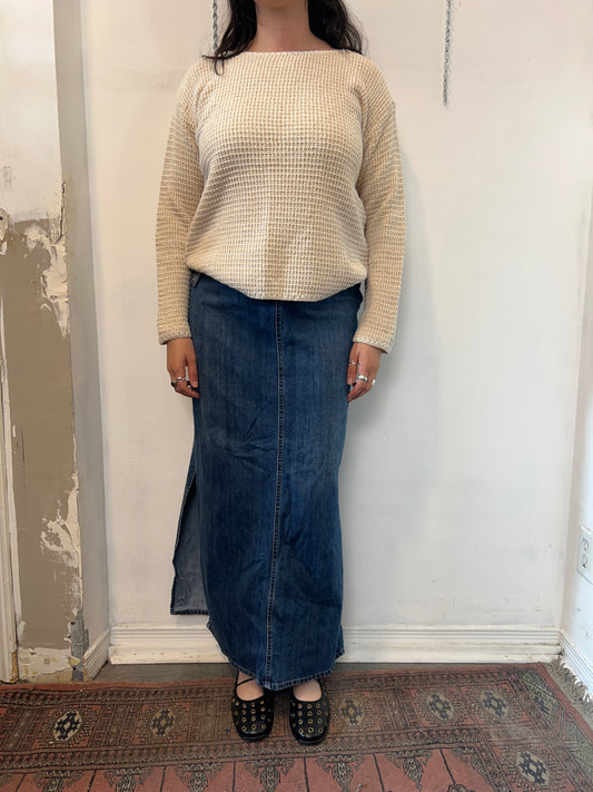 90’s Vintage Beige Silk & Cotton Waffle Knit Sweater / Size M