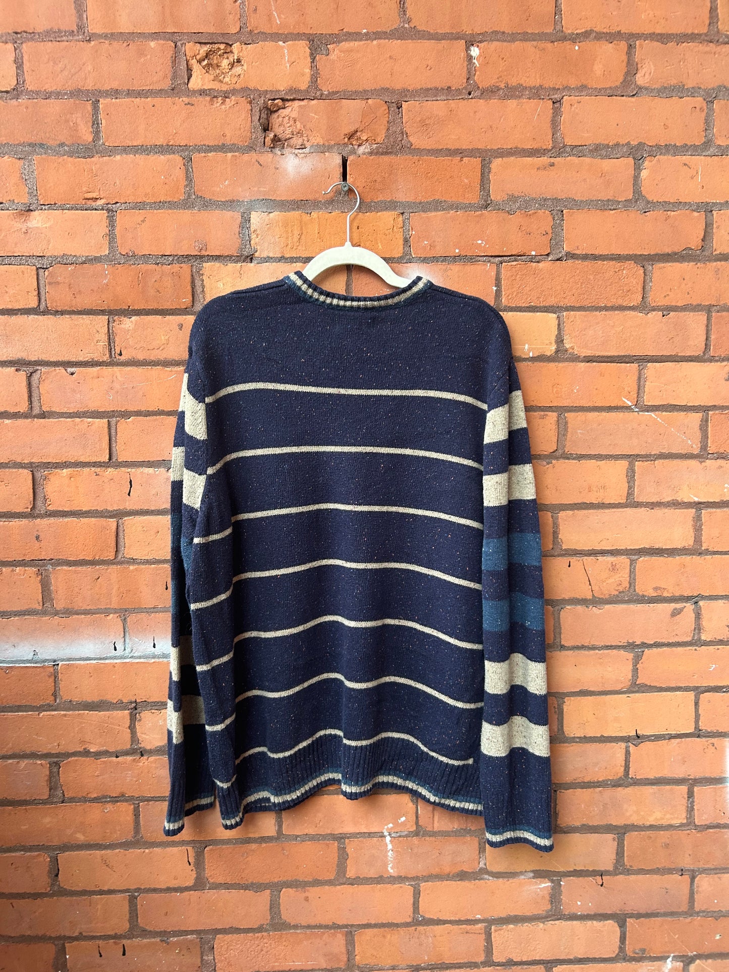 Y2K Vintage Blue Striped V-neck Sweater / Size XXL