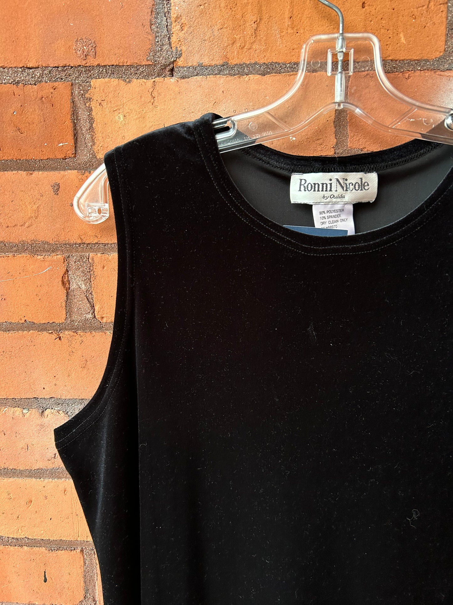 90’s Vintage Black Velvet Minimal Midi Dress / Size XL