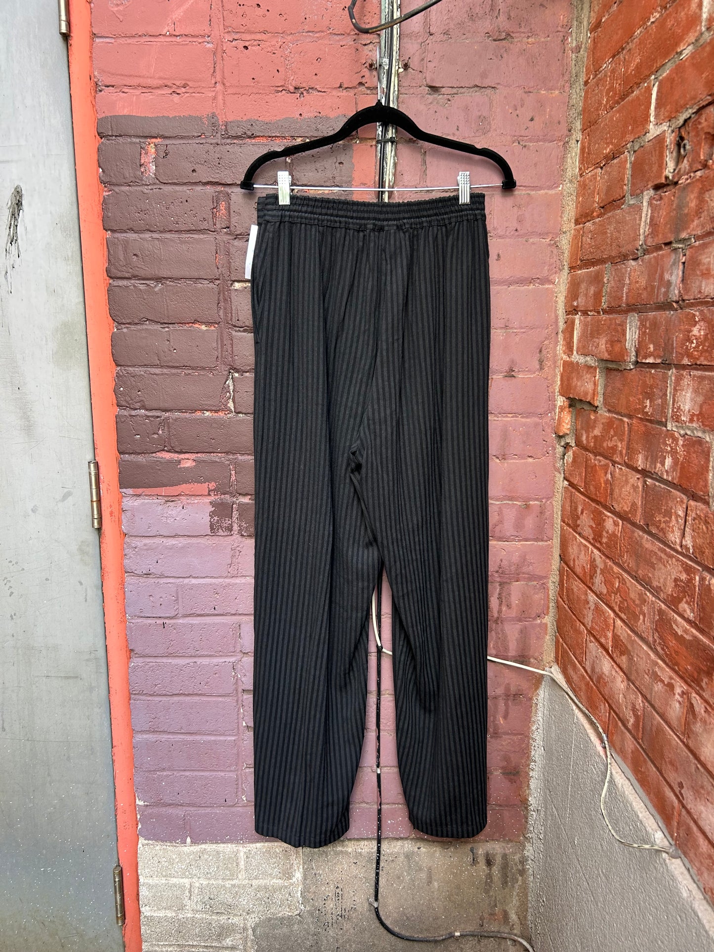 Y2K Vintage Black Striped Linen Cotton Trousers / 28-30 Waist