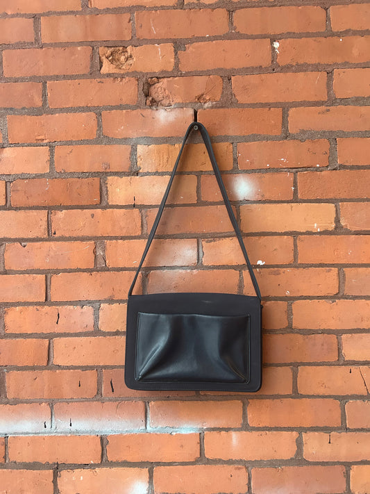 90’s Vintage Navy Nylon & Leather Shoulder Purse