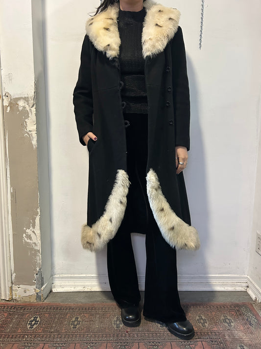 90’s Vintage Wool & Faux Fur Trim Over Coat / Size S