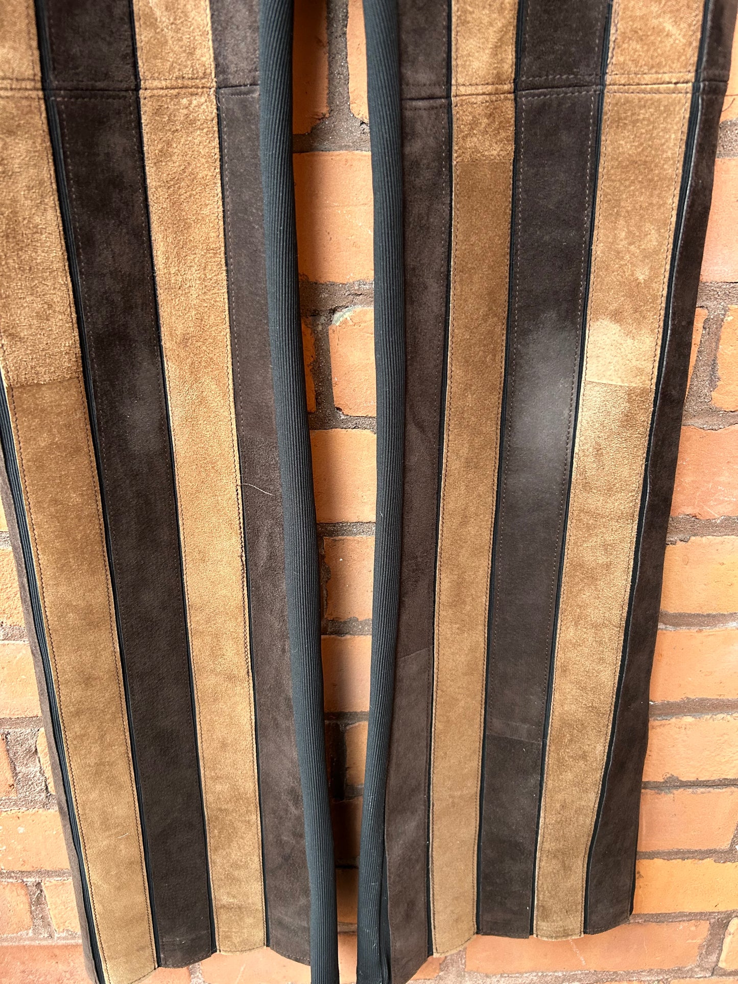 90’s Vintage Brown Suede Striped Flare Pants / 30 Waist