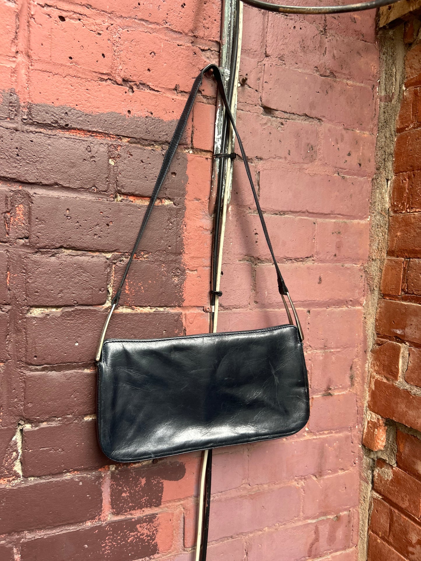 90's Vintage Midnight Navy Leather Studded Shoulder Purse