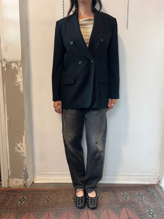 90’s Vintage Black Double Breasted Essential Blazer / Size L