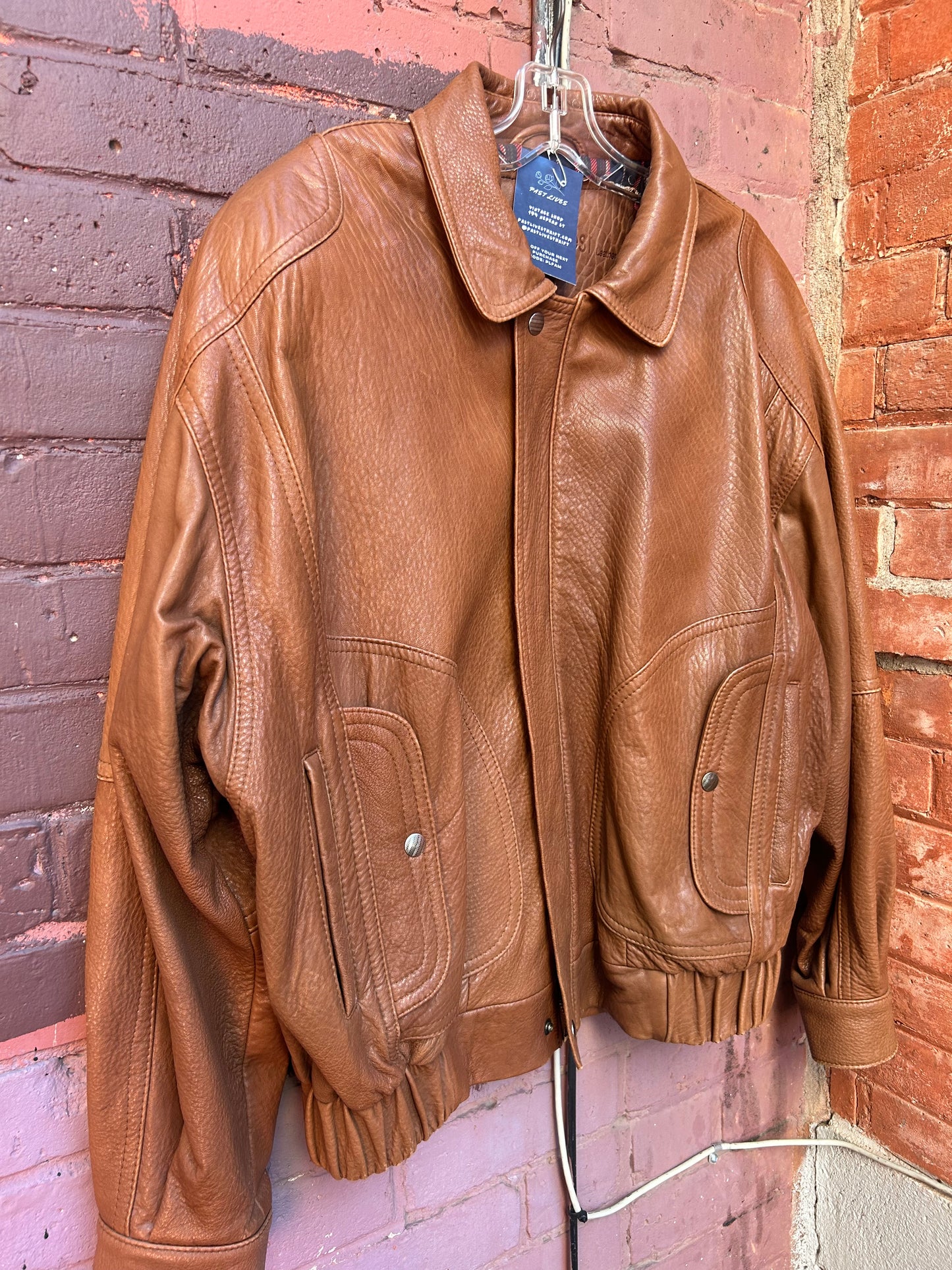 90's Vintage Brown Leather Bomber Jacket / Size M