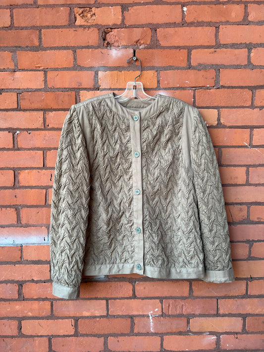 90’s Vintage Taupe Gathered Cotton Chore Coat / Size S-L